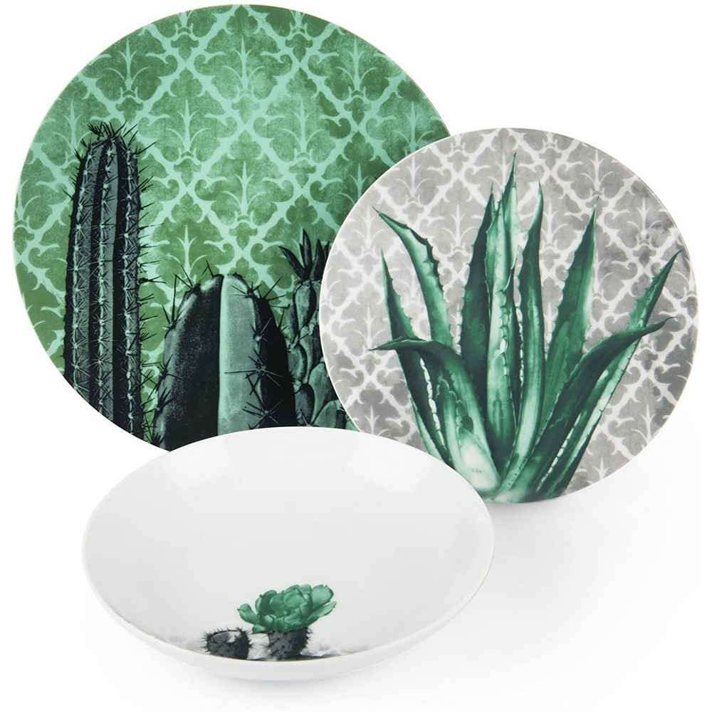 Set of porcelain plates and glass glasses BARRIO DE CACTUS 24 pcs Excelsa